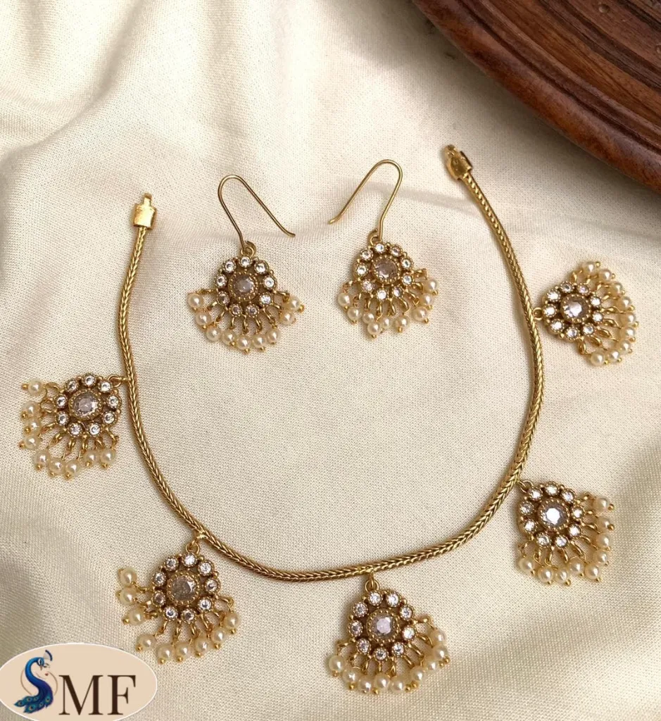 Neck Set with Ear Rings (White)